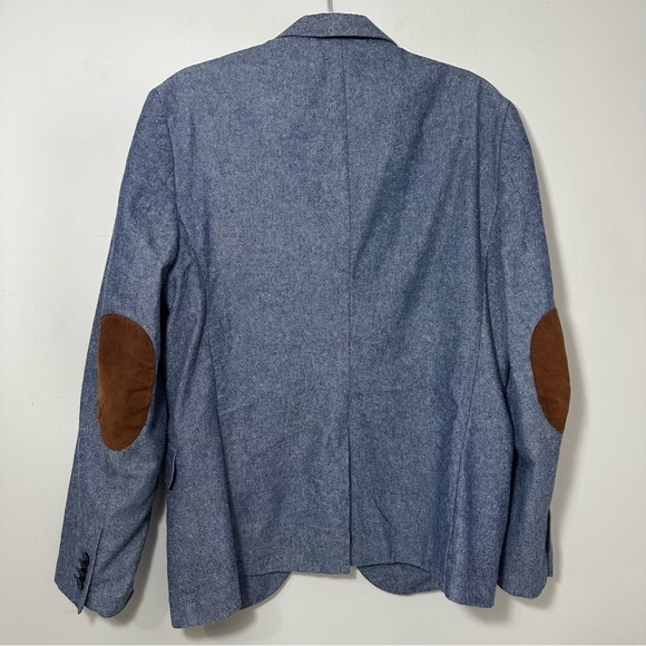 H&M Light Blue Blazer Jacket Size 42R Slim Fit Cotton Elbow Patch Sportcoat - Picture 4 of 11